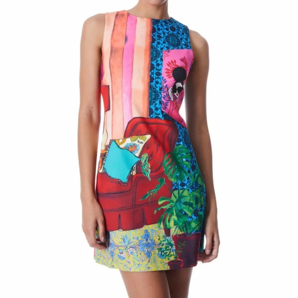Alice + Olivia Clyde Shift Mini Dress Parlour Painted Colorful Rainbow 4